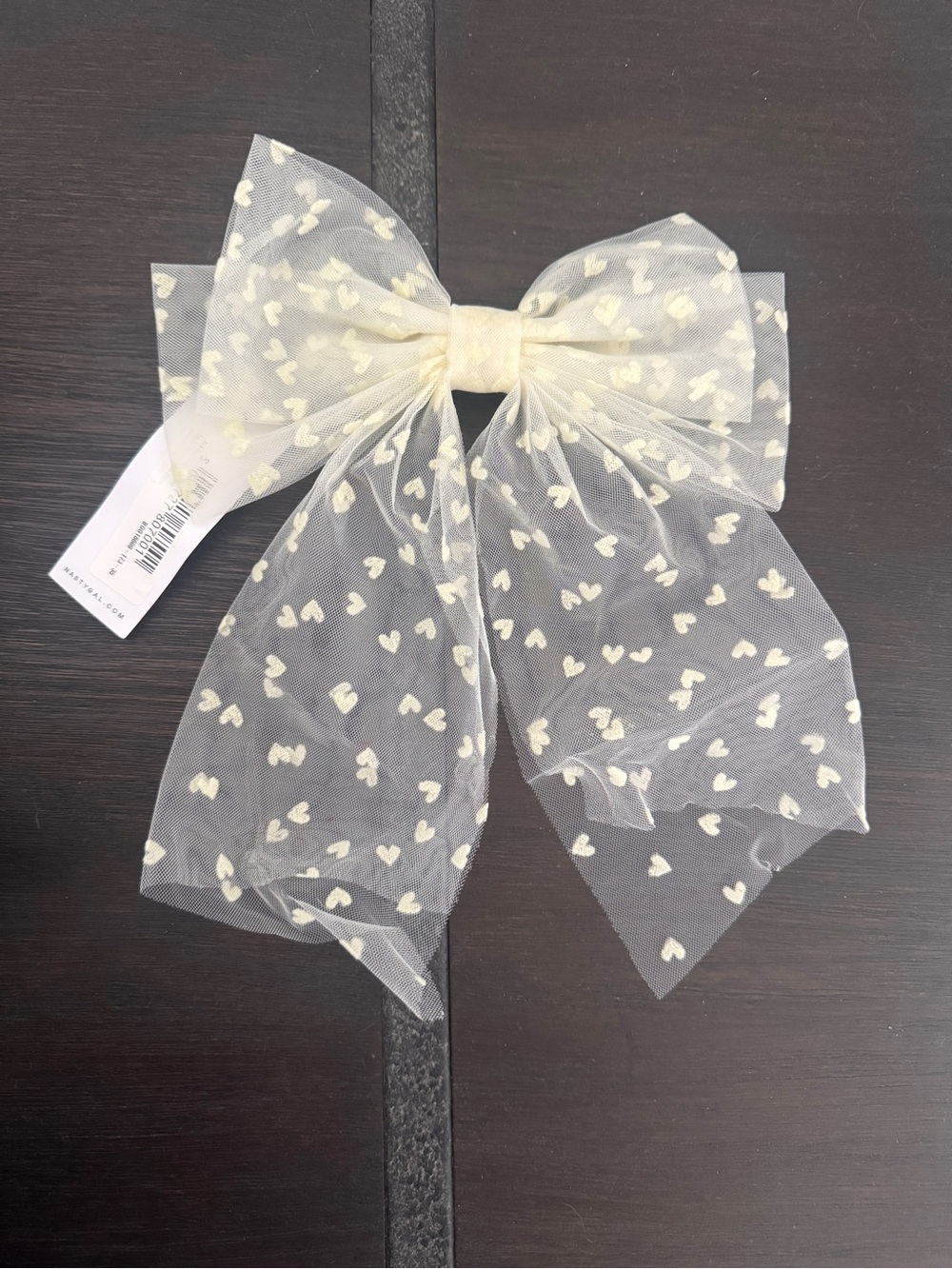 NastyGal Sheer Ivory Heart Print Bow Hair Clip